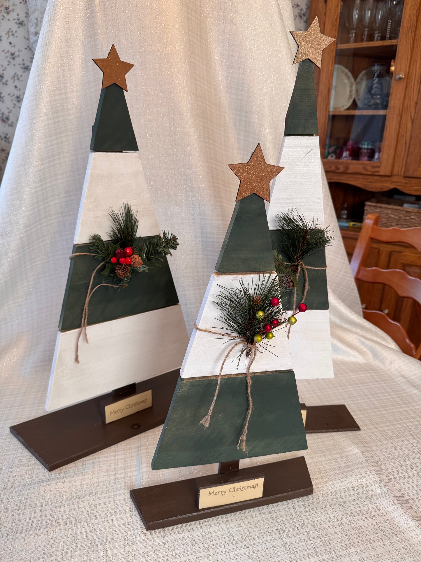 Wood Christmas Trees, Green and White