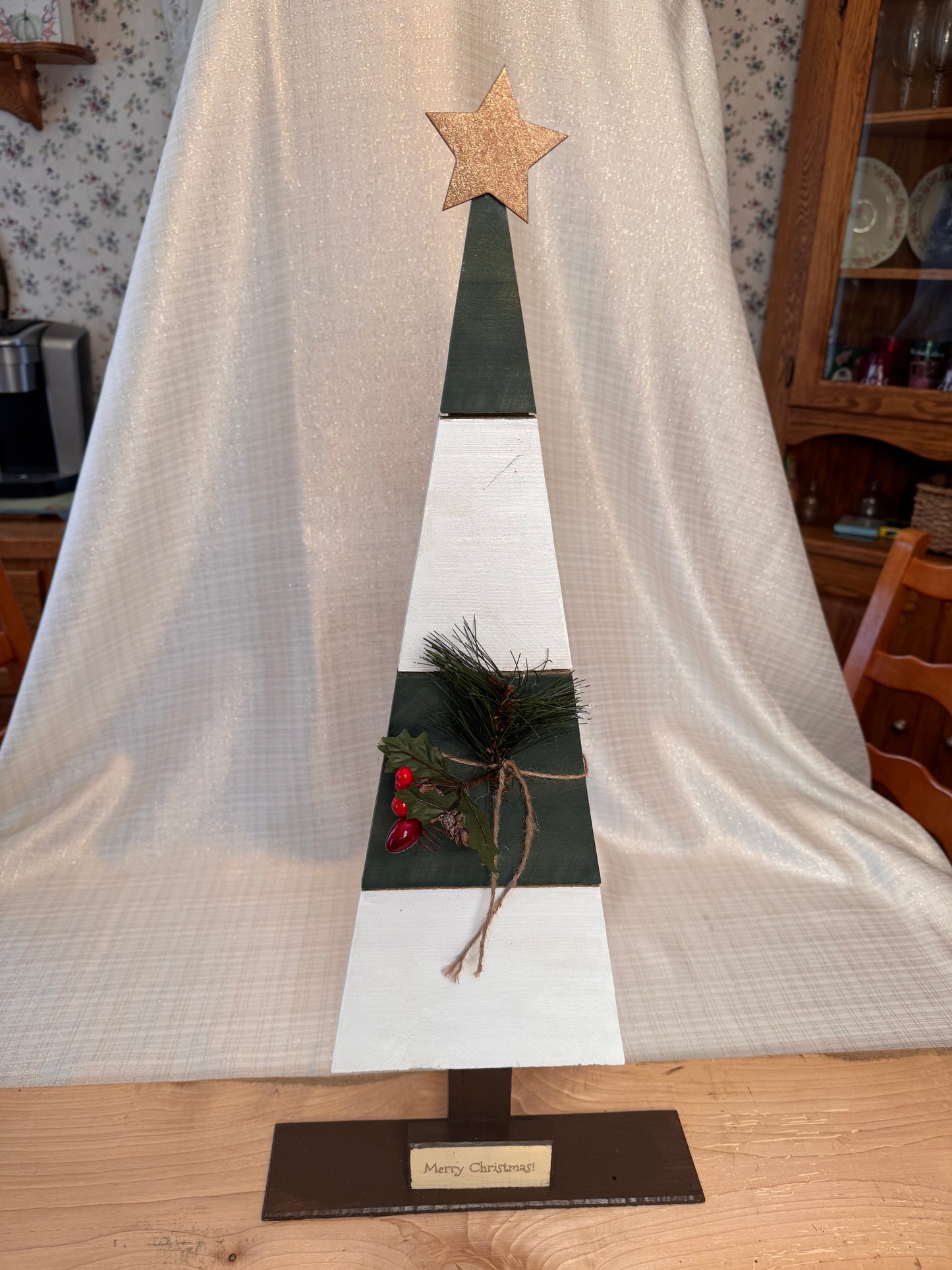 Wood Christmas Trees, Green and White