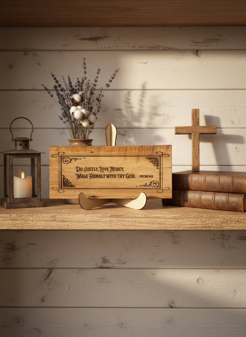 Scripture Engraved Barn wood Plaque, Micah 6:8