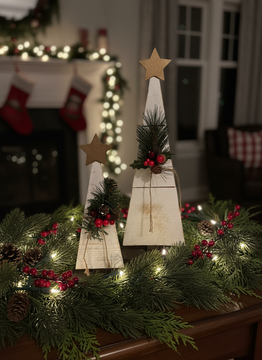 Wood Christmas Trees, White