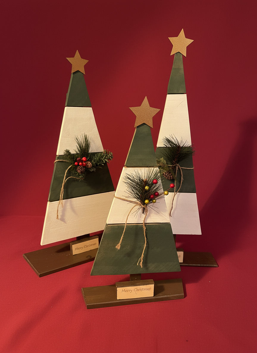 Wood Christmas Trees, Green and White