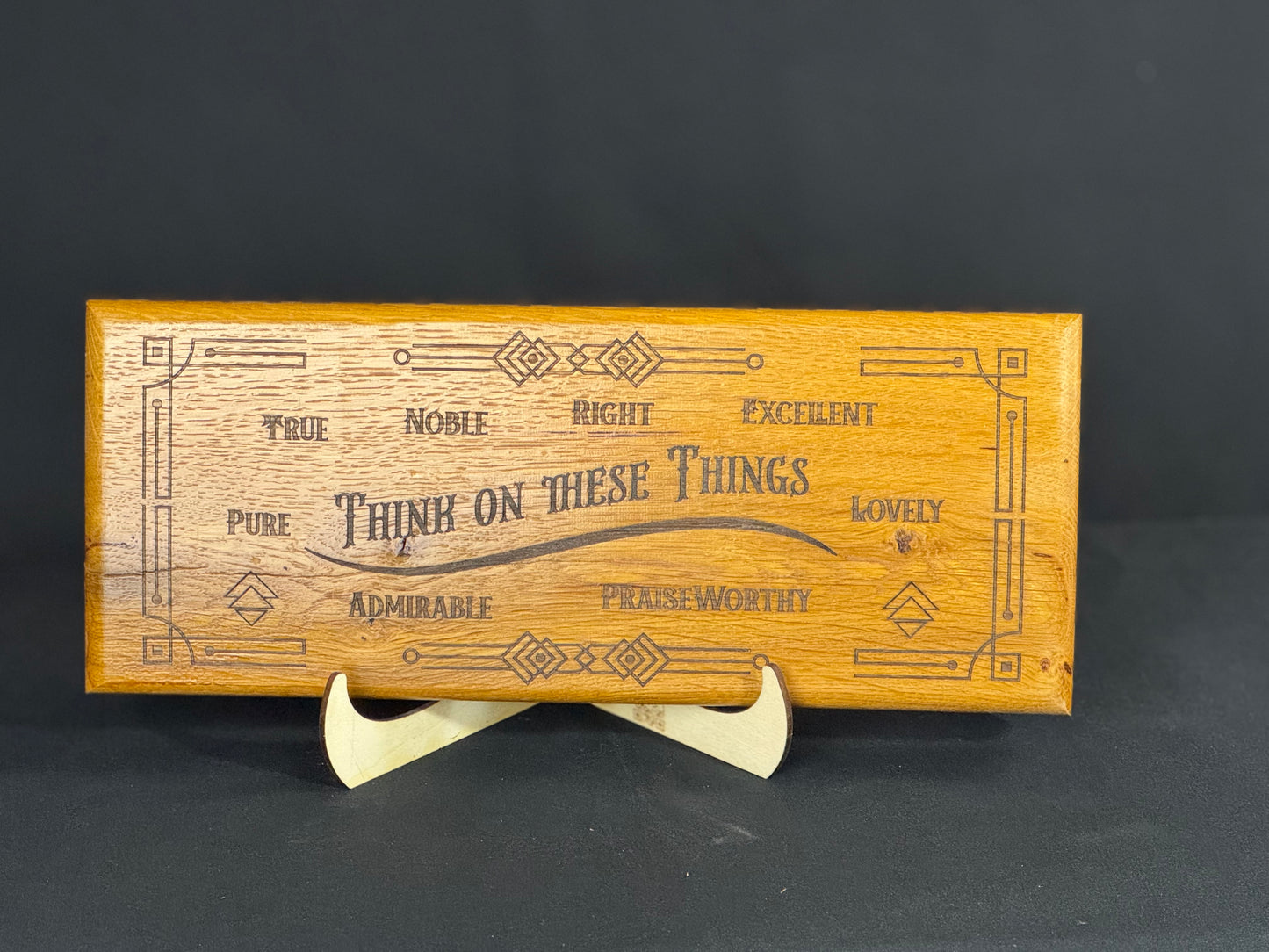 Engraved Barn Wood Plaque, Think on These Things