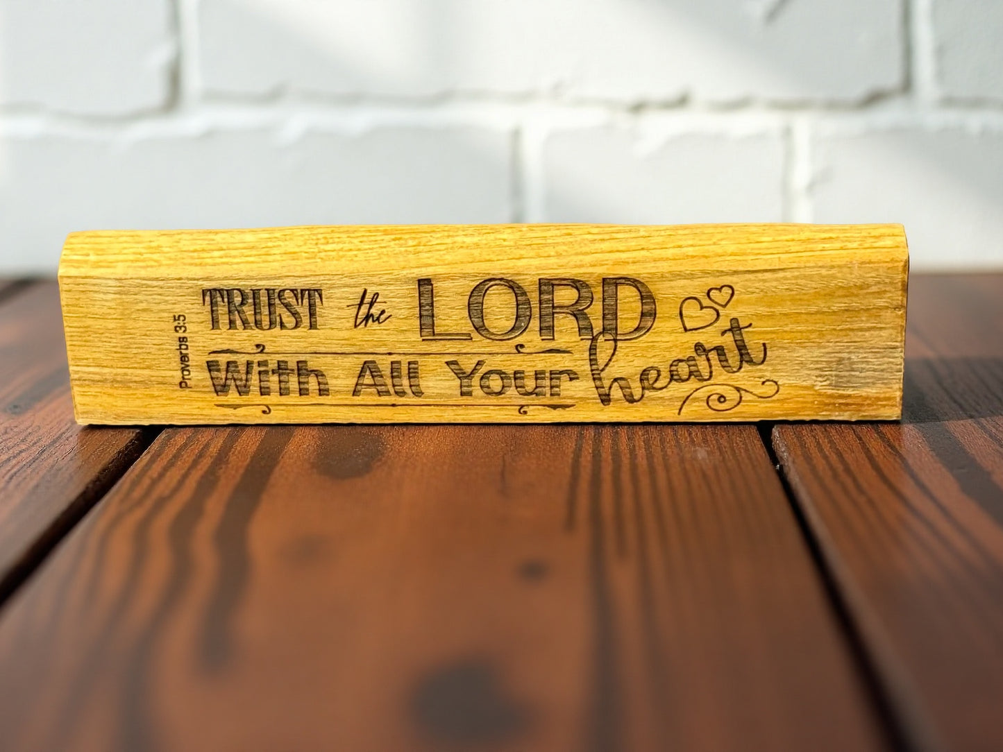 Inspirational scripture engraved wood plaque