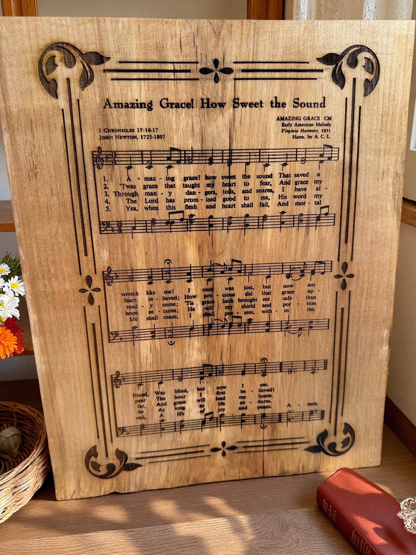 Engraved Barnwood Plaque, Amazing Grace Hymn