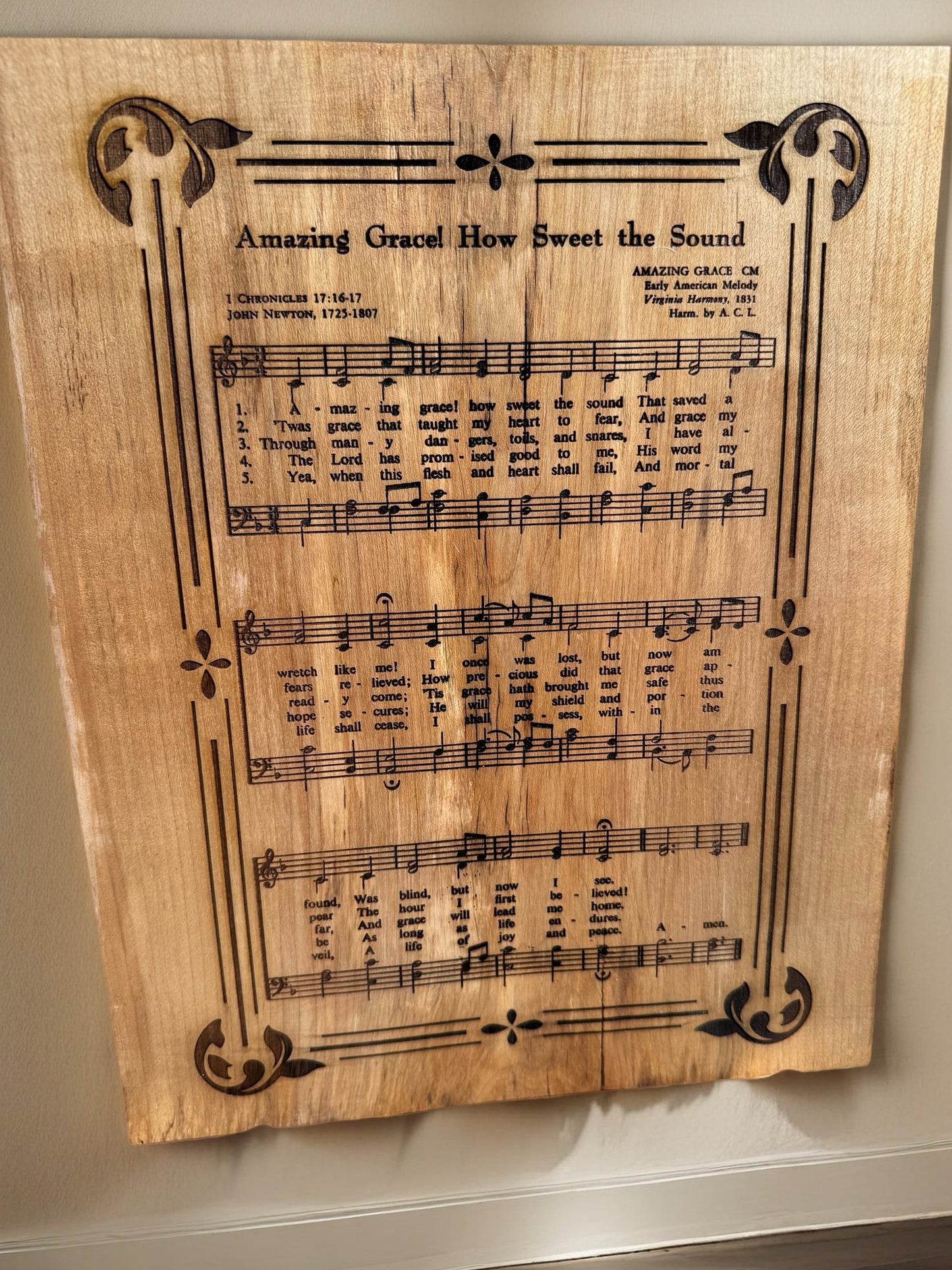 Engraved Barnwood Plaque, Amazing Grace Hymn