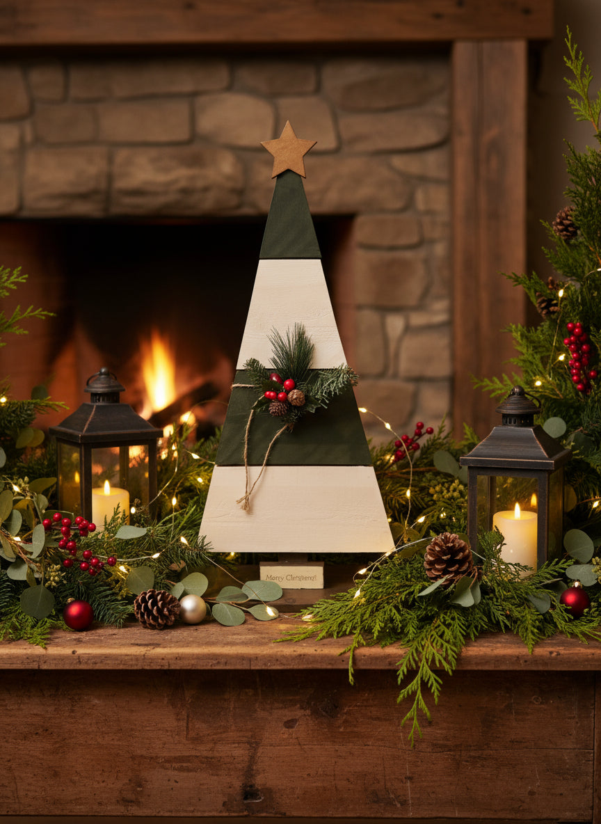 Wood Christmas Trees, Green and White