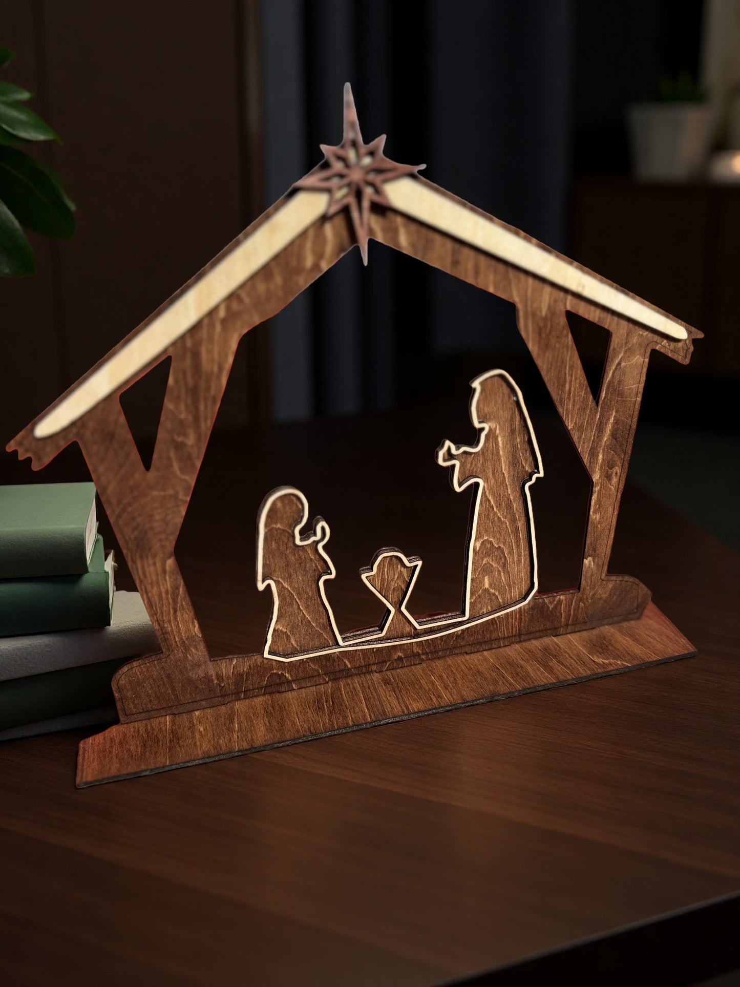 Beautiful wood Nativity Silhouette.