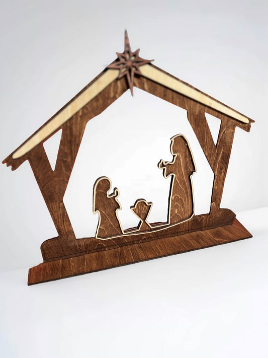 Beautiful wood Nativity Silhouette.