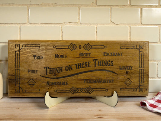 Engraved Barn Wood Plaque, Think on These Things