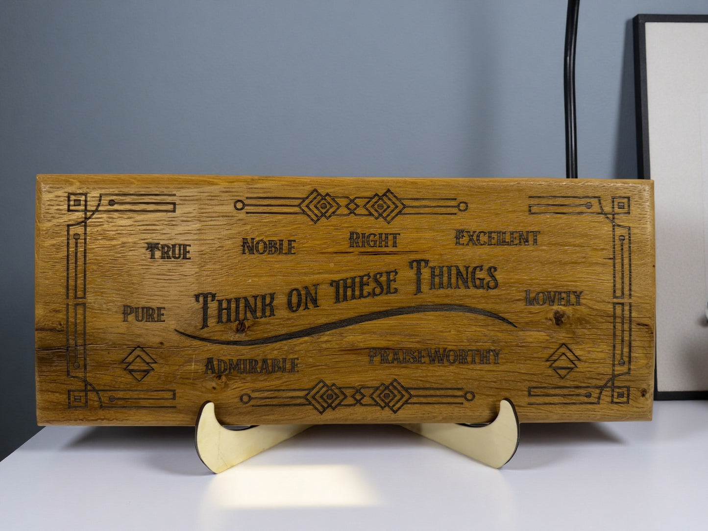 Engraved Barn Wood Plaque, Think on These Things