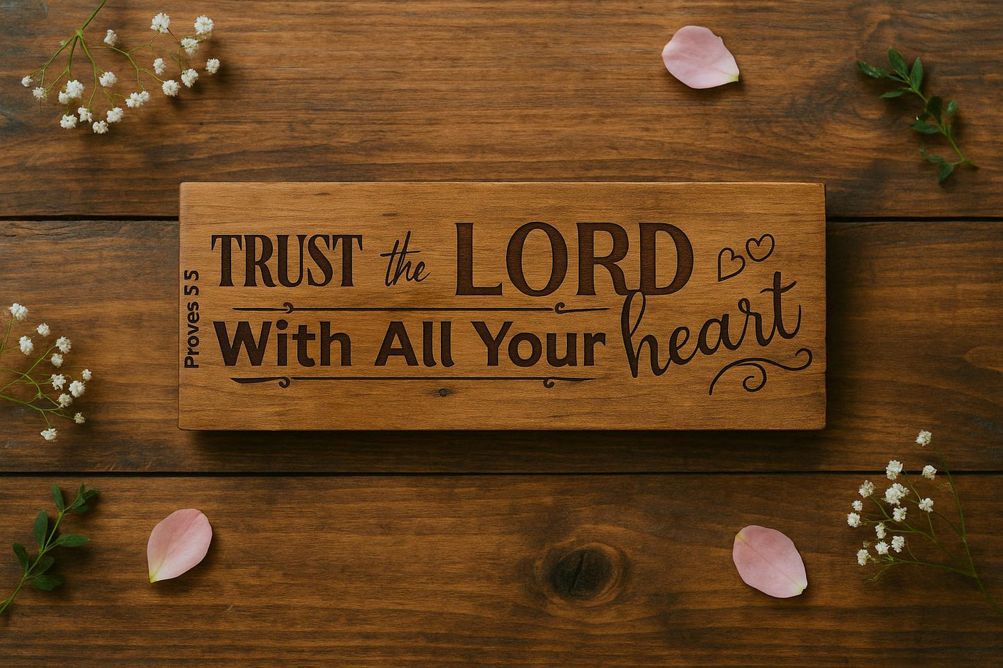 Inspirational barnwood engraved plaque "Trust in the Lord with all Thine Heart"