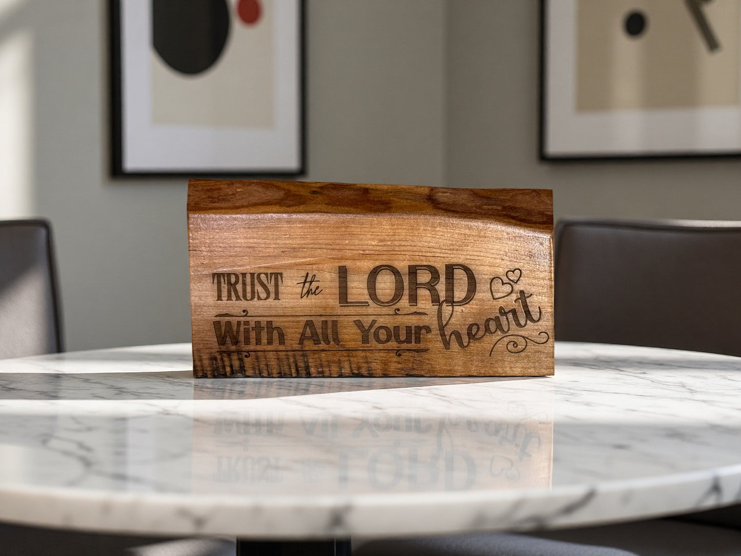 Inspirational barnwood engraved plaque "Trust in the Lord with all Thine Heart"