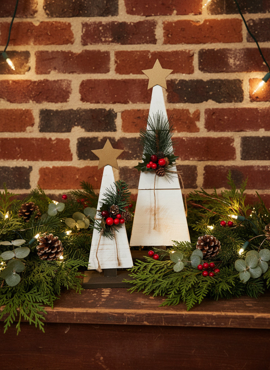 Wood Christmas Trees, White
